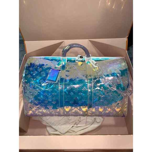 Louis Vuitton Keepall Bandouliere 50 Prism PVC Clear Logo Weekend Travel Bag - Picture 2 of 12